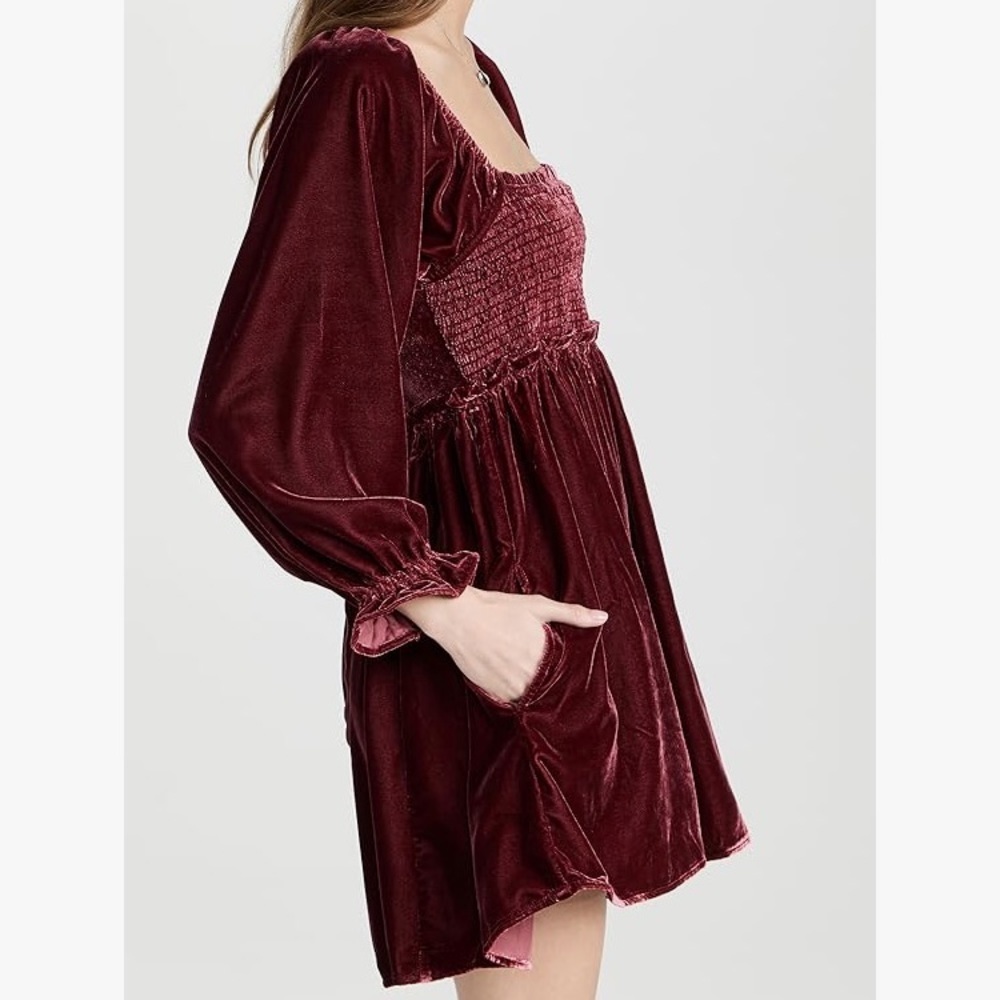 Free people Movement Women's Daphne Velvet Sleeve Mini Dress roan rouge … - Picture 5 of 16